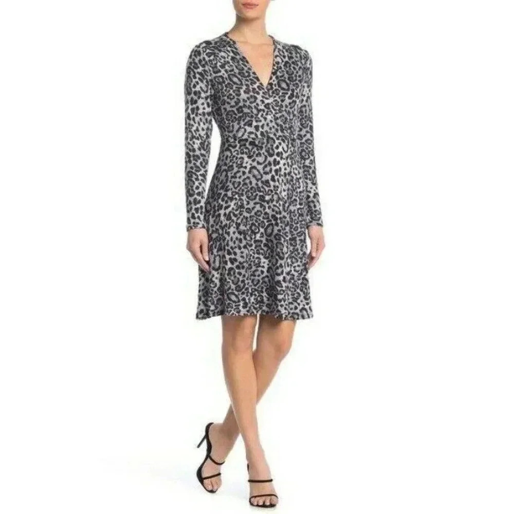 Spence Size S Gray Leopard Faux Wrap Sheath Dress.Size S